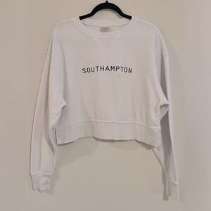 Chicka-D Women’s Cropped Sweatshirt Small White Rib Knit 100% Cotton Oversized